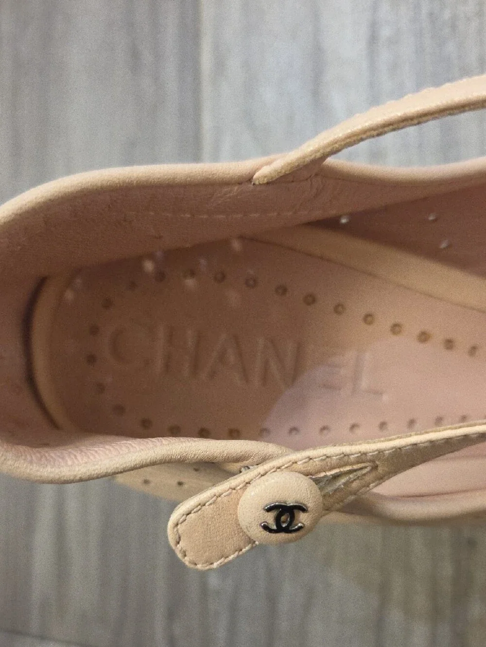 CHANEL Light Pink Peep-Toe Mary Jane Heels with Ankle Strap